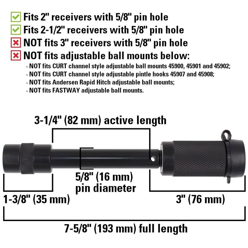 TowWorks 79632 Keyed Alike 5/8" Trailer Hitch Lock Set with Extra Long 3-1/4" Span, Double Safety Tow Hitch Receiver Locking Pin for Class III IV Hitches with 2" and 2.5" Receivers, 2-Pack - Image 4